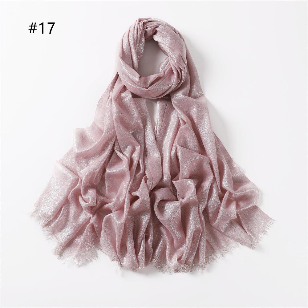 Elegant Two-End Tassel Scarf: Solid Color with Gold and Silver Threads