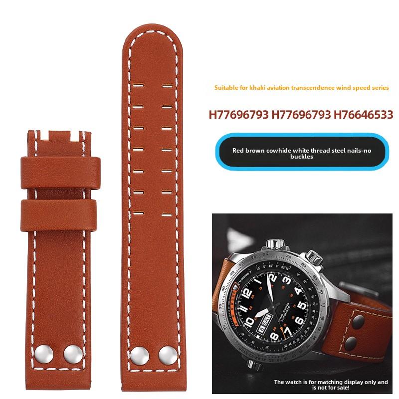 

22 мм Кожаный ремешок для часов Hamilton Khaki Air H77696793 H616533 H77775960 Натуральная кожаный ремешок для часов стальные заклепки Мужской Браслет 22mm