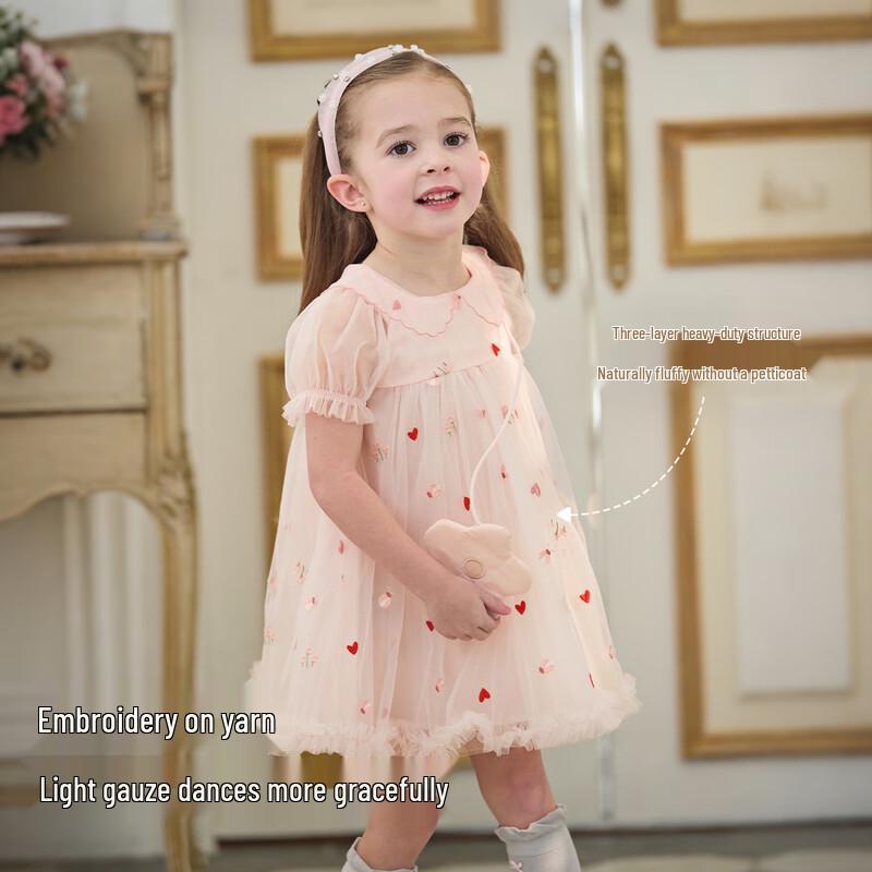 DAVE & BELLA Girls' Embroidered Tulle Princess A-Line Summer Dress