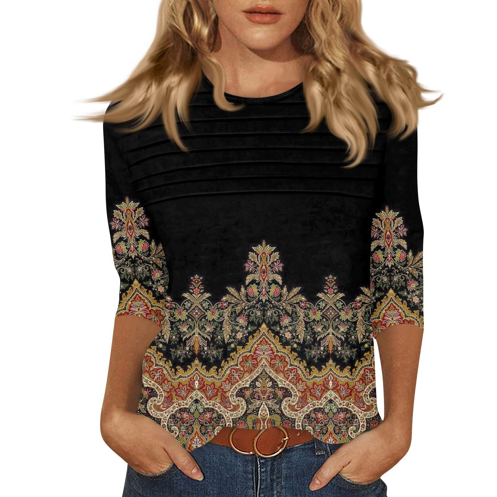 

Women s O-neck 3/4 Sleeve Striped Print Top S золотой
