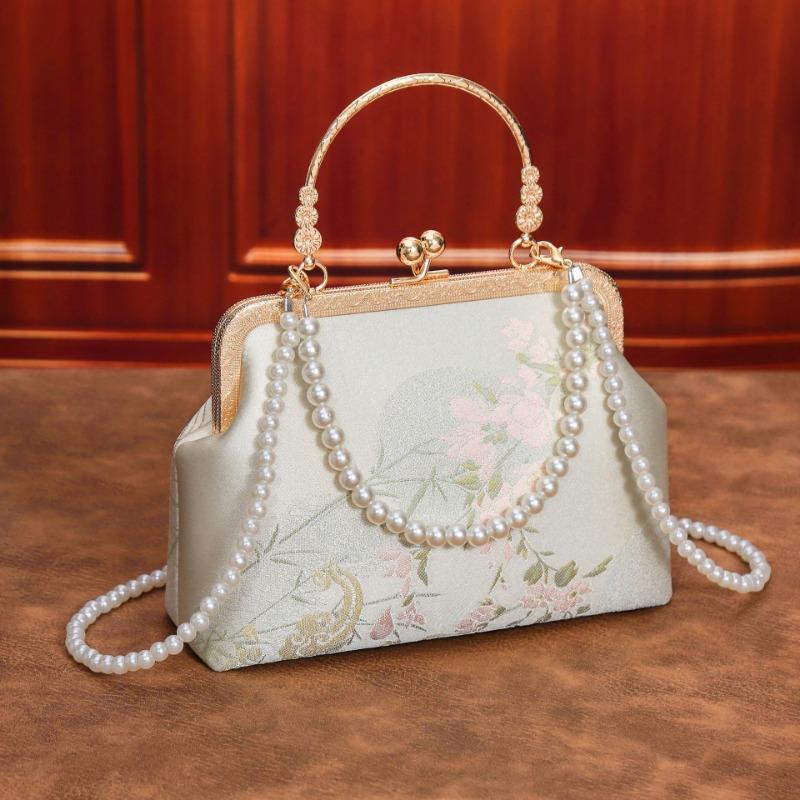 Silk Embroidered Cheongsam Bag Women's New Messenger Dumpling Bag Mouth Gold Bag Handbag