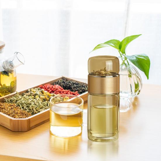Tea Infuser Glass Tea Infuser Bottle Portable Tea Water Separation Cup for Loose Leaf Tea Double Glazing Tea Brewing Cup for Fruit Green Black Tea