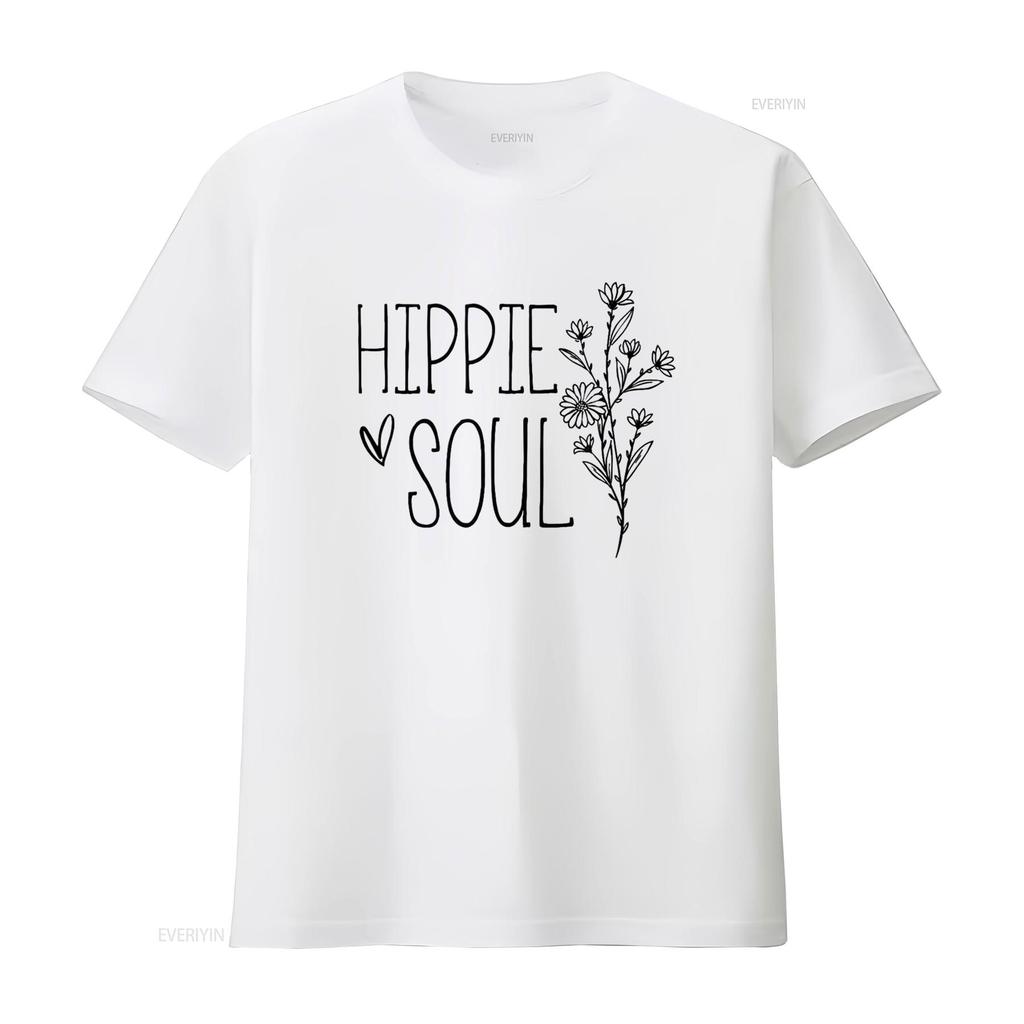 Hippie Soul Vintage Floral Flowers Free Spirited S Trendy Womens T Shirt Stylish Perfect for Summer Vintage Washed