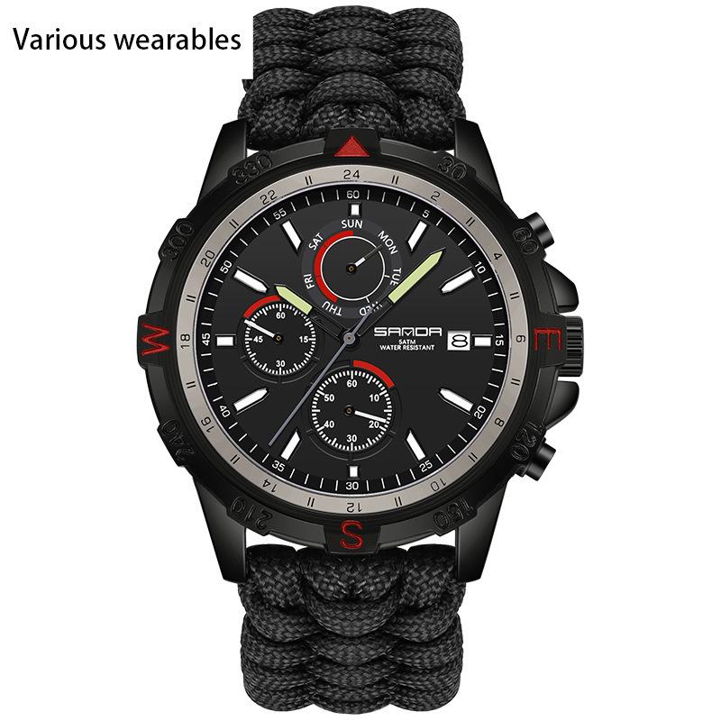 New Electronic Quartz Men's Watch Outdoor Mountaineering Sports Braided Calendar Men's Watch Three Eyes and Six Needles Watch