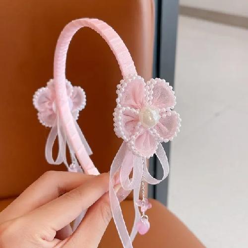 Children's Crown Flower Lace Headwear Cute Princess Garland Pearl Ribbon Hair Clasp Wedding Flower Girls Hair Accessories