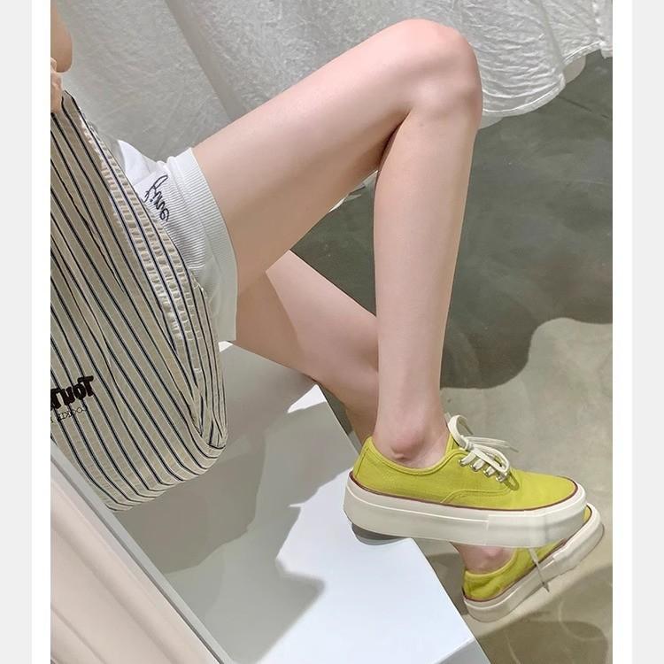 Grape mother has the same round head breathable linen material contrasting color lace-up casual wind board shoes women's college versatile thick-sole