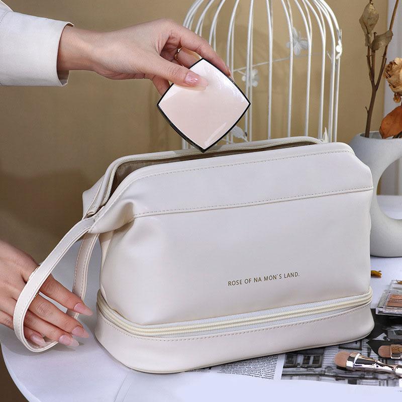 1pc PU Leather Cosmetics Storage Bag, Travel Makeup Bag Toiletry Storage Pouch