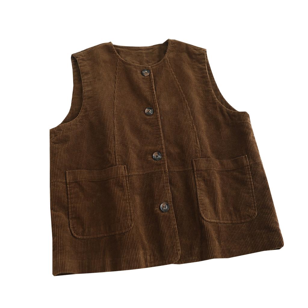 Dimanaf 2025 New Short Corduroy Jacket Vest Autumn Sleeveless Retro Coat Buttons Women Solid
