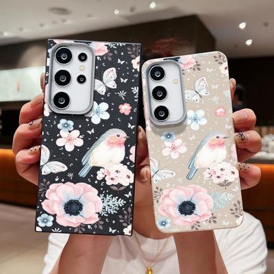 Schmetterlingsblumenmuster Leder Textur Hülle für Samsung S25 S24 S22 Ultra S23 S21 S20 Fe A55 A54 A53 A52 A35 A34 A15 Stoßfeste weiche TPU Slim Cover