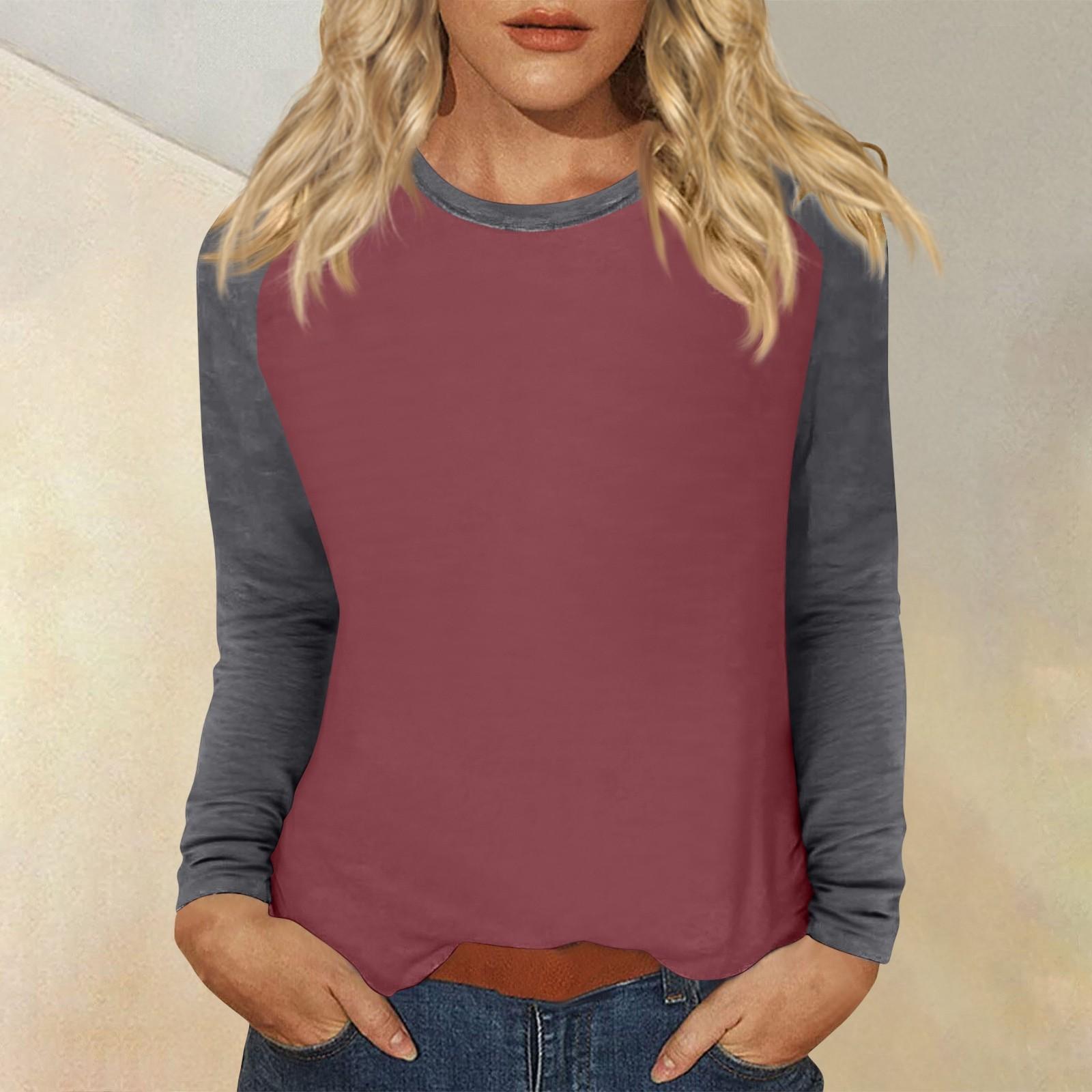 

Женская футболка с принтом, длинный рукав, повседневная мода, базовая, круглый вырез, рукав реглан, топ L винный