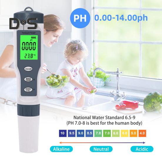 

PH-тестер 3-в-1 Высокочувствительный высокоточный автоматический калибровочный компактный размер Портативный простой в использовании цифровой PH-тестер качества воды 1