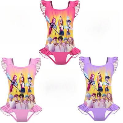 20828 Kinder Mädchen KPOP Rumi Zoey Mira Sajaboys Druck Rüschen Ärmellos Einteiler Badeanzug Bademode