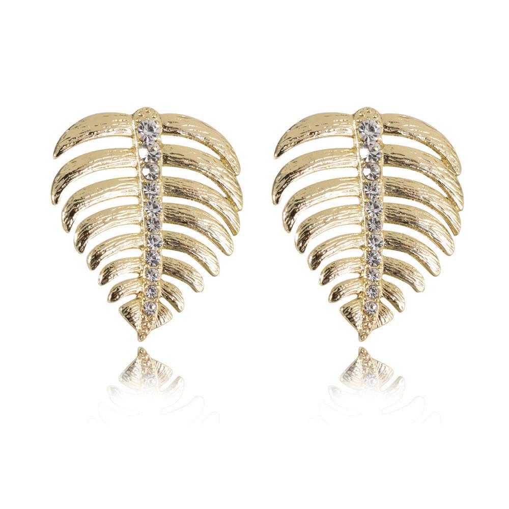 Exquisite Leaf Metal Earrings For Women With Dazzling Gemstone Inlays