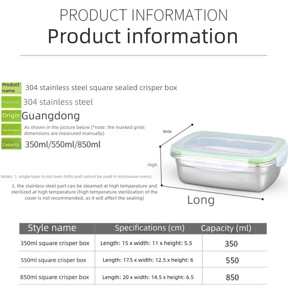 Stainless Steel Fresh-keeping Box Sealed Bento Box Refrigerator Freezer Storage Box  Camp Supplies