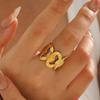Stainless Steel Gold Color Hollow Heart Open Ring for Women Exaggerated Metal Geometric Wrapped Adjustable Rings Jewelry Gifts