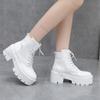 Fashion Autumn Winter New Soft Leather Ankle Boots Ladies Shoes Platform Lace Up Chelsea Black White Short Botas Thick Heeled Botines