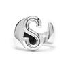 Ring - LUXENTER - Alphabet - Letter S - Adjustable Size - Rhodium Plated