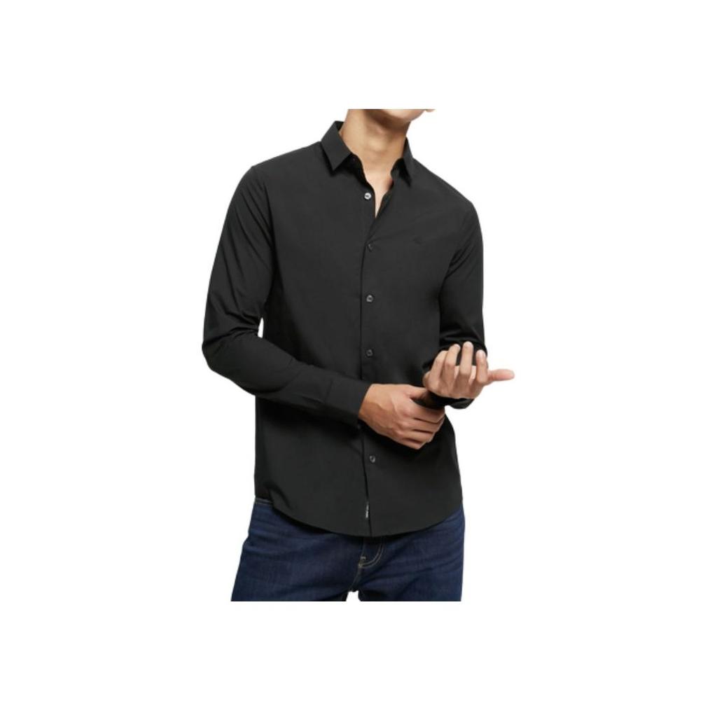 Calvin Klein Business Casual Polo Collar Embroidered Shirt Men Shirts Black J319065-BEH