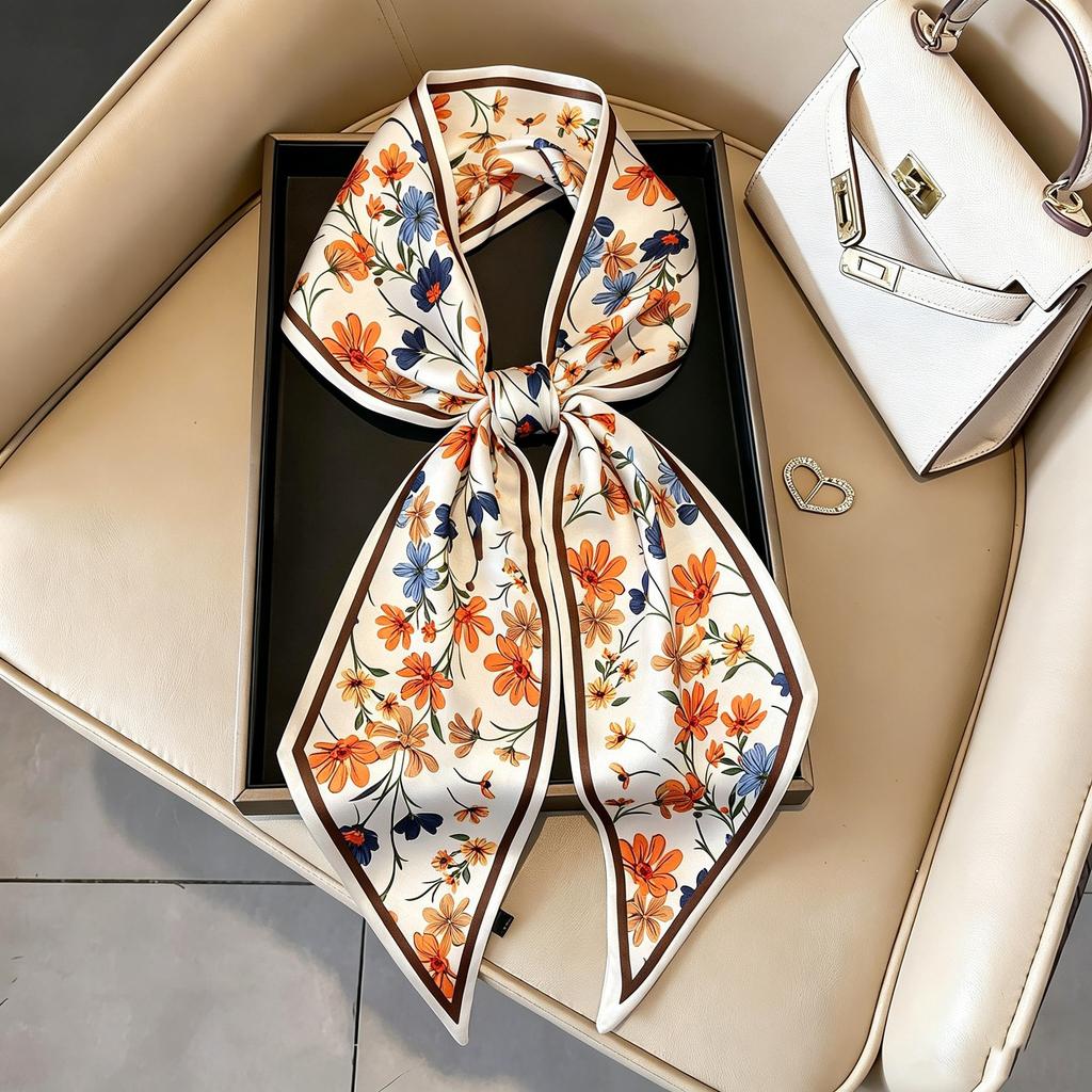Small long thin bevel silk scarf Women's ethnic style belt Tie hair belt Tie bag ribbon tie yarn scarf Thin scarf