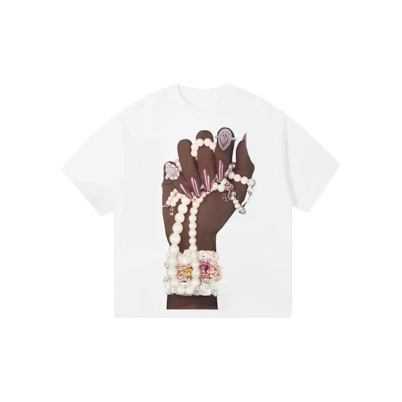 Summer Street Retro Pattern Top Casual Short Sleeved Shirt American Minimalist Round Neck Pullover Short Sleeved Printed T-shirt