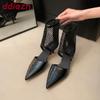 Fashion Female Low Heel Footwear Women Ankle Sandals Boots Shoes Zippers Fashion Pointed Toe Modern Ladies Sandals Booties Heeled Shoes