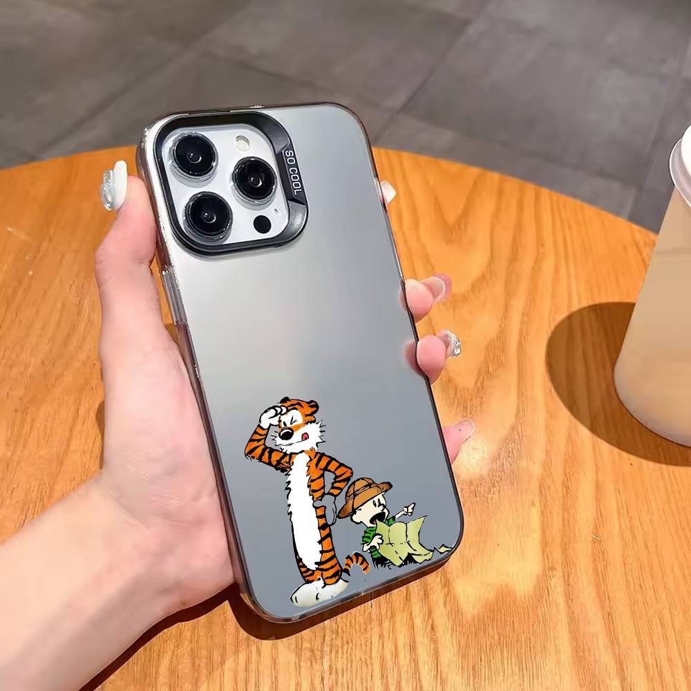 Ретро Чехол для Телефона C-CalvinS И H-Hobbes Для iPhone17,16,15,14,13,12,11,Pro,MAX Белый Матовый Ударопрочный Чехол iPhone15