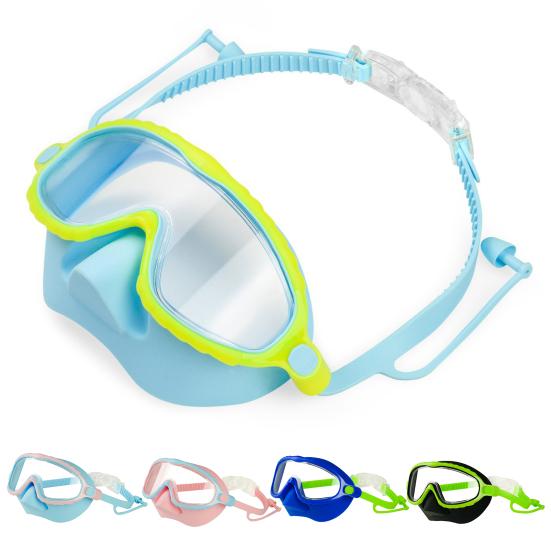 Kids Swim Goggles Anti-Leak Snork Face Guard with Nose Cover And Elastic Strap Anti-Fog UV Protection Swimming Goggles for Boys Girls Ages 3-15