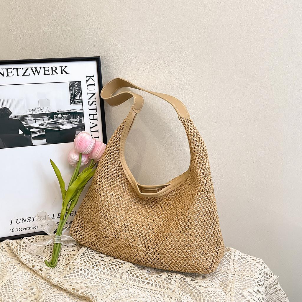 Ins Vintage Flätad Nylon Tote Bag Sommar Stor Kapacitet Axelväska En Axel Lättvikts Semesterstil Strand