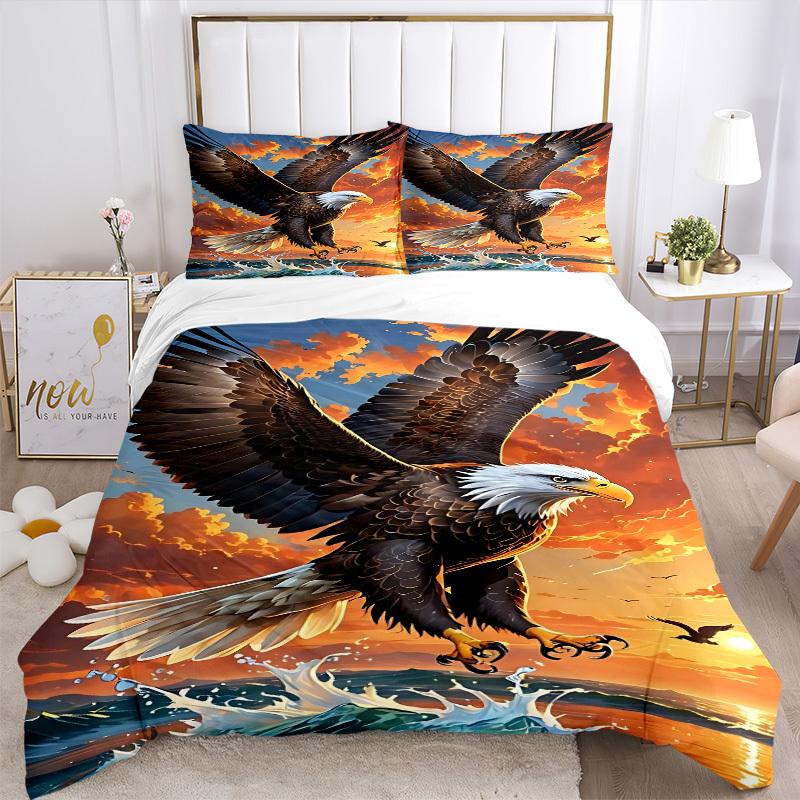 3pcs Eagle, Ocean Sunset Duvet Cover Set -Includes 1 Duvet Cover and 2 Pillowcases, No Quilt Core, All-Season Home Decor Yy251111115
