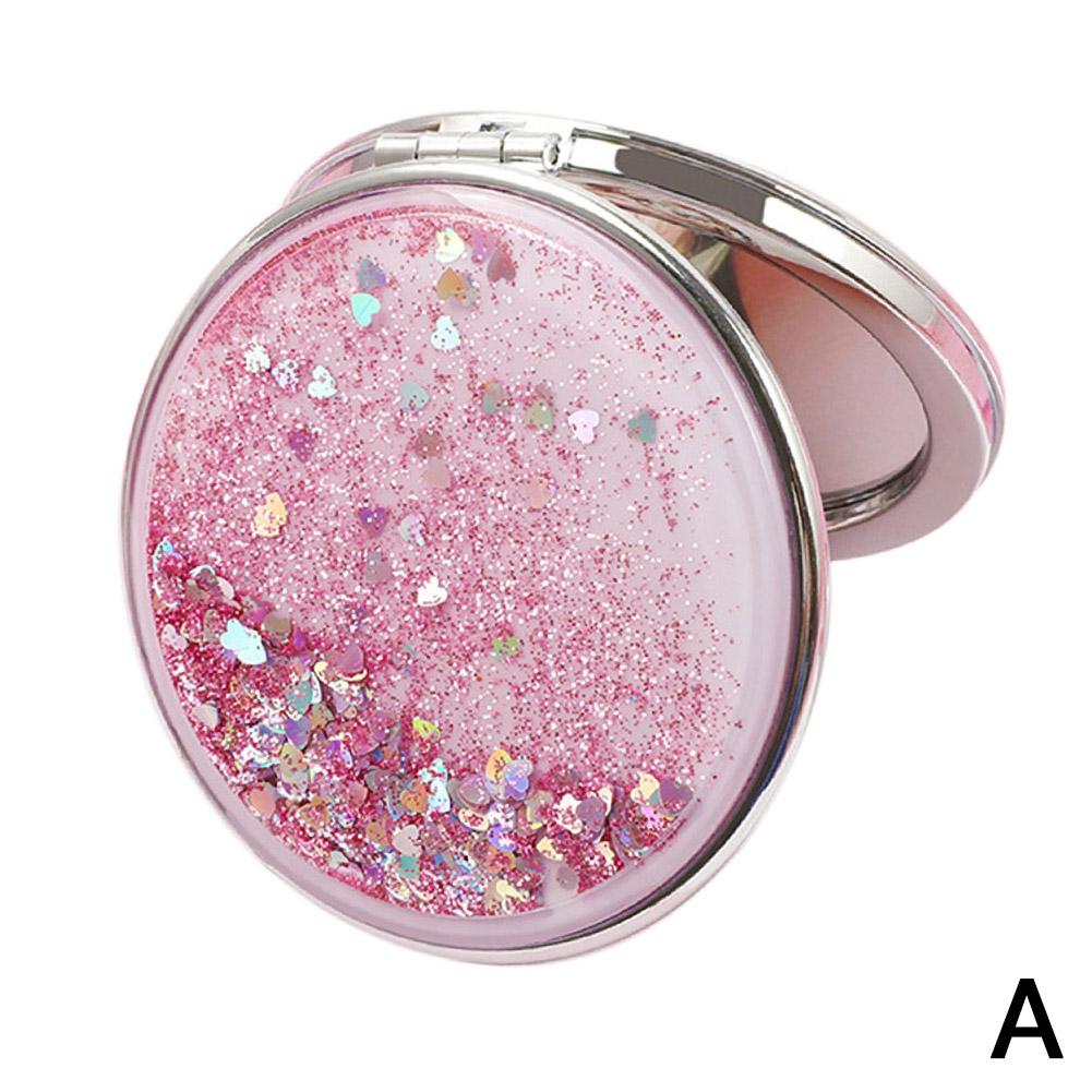 Creative Quicksand Small Mirror Portable Magnifying Standing Hand Vanity Cute Square Pocket Mak U0S8