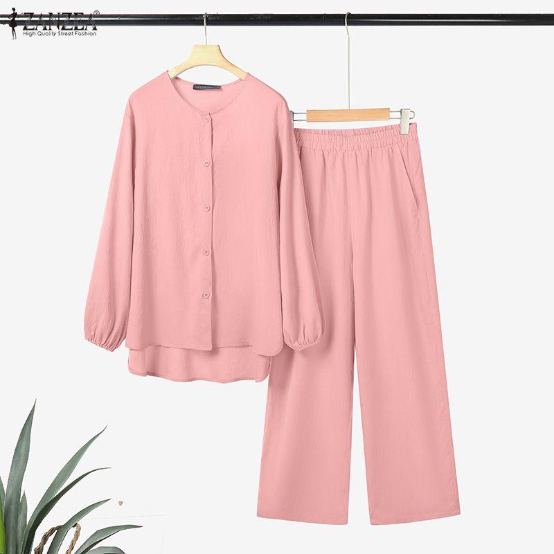 ZANZEA Dámské ležérní dvoudílné sady obleků s dlouhým rukávem a kalhotami