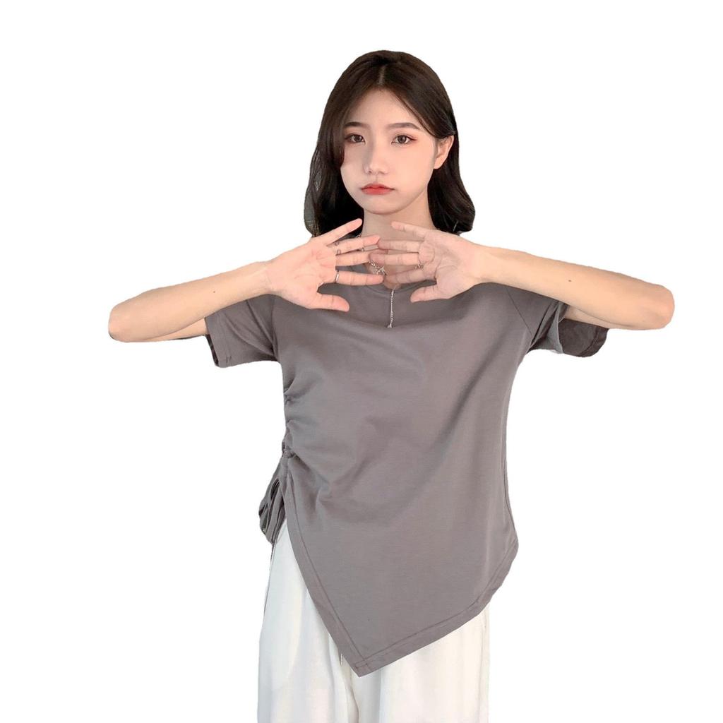 Summer 2023 Women's Slim Fit Irregular Cotton T-Shirt - High-Quality, Short-Sleeved Fashion Top