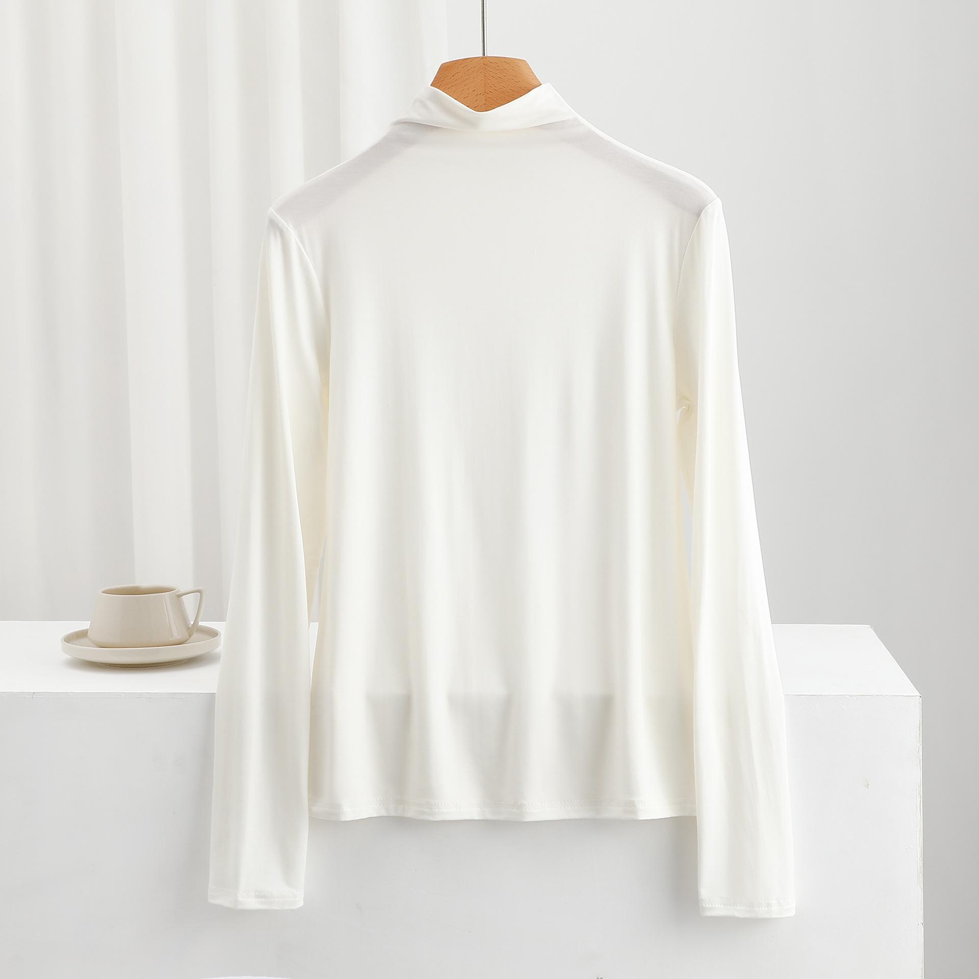 

Женская осенне-зимняя базовая футболка с высоким воротником и длинным рукавом, повседневные футболки, однотонная приталенная базовая футболка, нижняя майка M белый