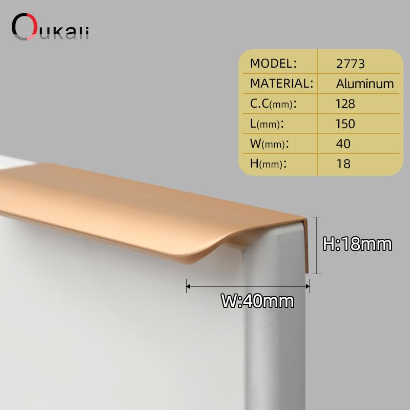 Oukali Hot Sales Modern Furniture Cabinet Handle Kitchen Wardrobe Aluminum Alloy Matt Black Canceal Pull Handles