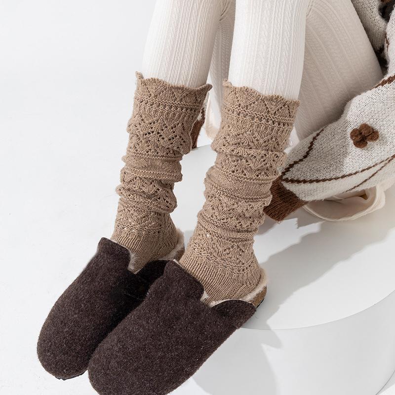 

1 Pair Calf Sock Autumn Knee Socks Warm Knitting Cotton Long Socks Vintage Stockings Harajuku Hollow Fashion Woman света кофе