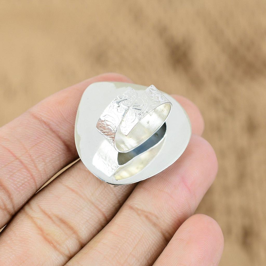 Natural Owyhee Opal Multi Stone Cresent Moon Blue Adjustable Ring 925 Silver