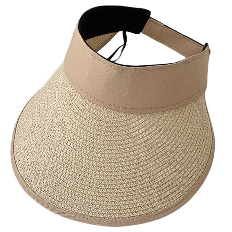 Mode Leerer Zylinder Sommer Strohhut Breite Krempe Strand Sonnenschutzhut Pferdeschwanz Kappe für Outdoor-Aktivitäten Camping Laufen