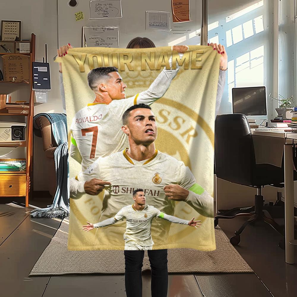 1 Stück Personalisierte Decke mit Cristiano Ronaldo Muster aus Flanell, geeignet für alle Jahreszeiten, für Heimdekoration, Wärme und Komfort, Geschenke, Weihnachtsgeschenk_xia