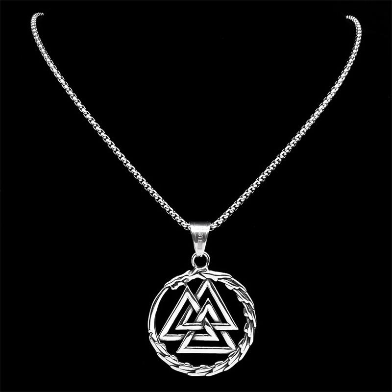 Viking Valknut Dragon Pendant Necklace for Women Men Stainless Steel Nordic Mythology Gothic Male Chain Biker Jewelry NZZ506S02