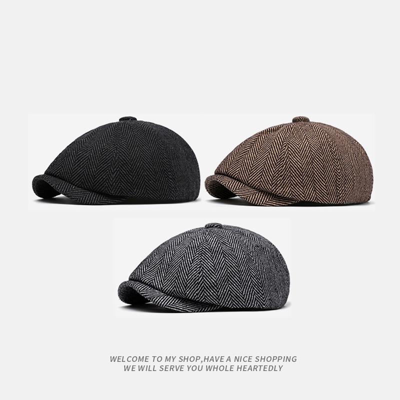 Βρετανικό Καπέλο Νεαροπωλητή Ανδρικό Φθινοπωρινό Χειμερινό Vintage Οκταγωνικό Καπέλο Μπερές