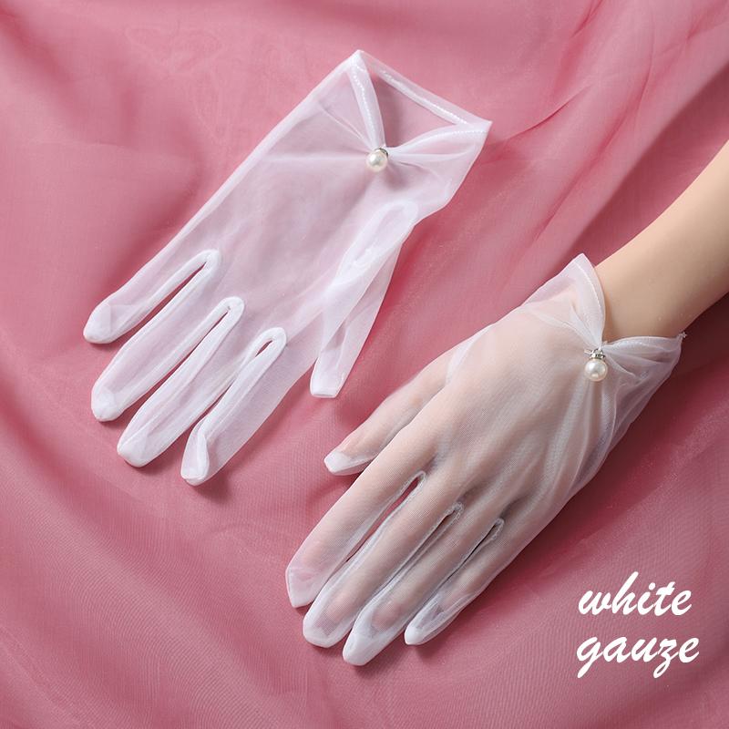 Rękawiczki ślubne Szlachetne i eleganckie damskie białe/czarne urocze rękawiczki balowe do nadgarstka