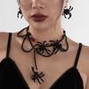 Gothic Dark Wind Crystal Spider Necklace Halloween Punk Exaggerated Imitation Pearl Beaded Collarbone Chain