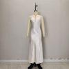 New European and American Satin Dresses, V-neck Backless Solid Colors, Fashionable High-end Long Dresses, Slip Dresses, Evening Dresses