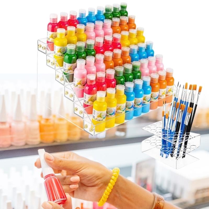 Nail Polished Holder with 6 Layers Clear Acrylic Display Shelf Brush Holder Space Saving Designs for Salon and Home Use