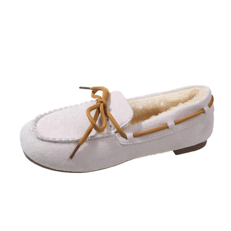 Autumn and Winter New Leather and Fur Integrated Doudou Shoes Women's Cotton Shoes Plush Versatile Fluff Shoes Flat Student Shoes