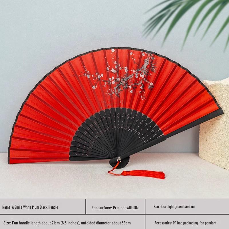 

Си И Тан Расписанный вручную красный шелковый складной веер для дам - Дизайн танца Чжао Юань