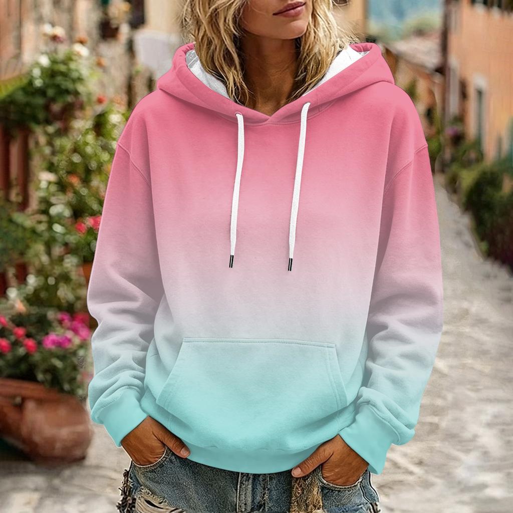 Women's Gradient Print Long Sleeve Hoodie with Hood and Pocket Casual Pullover Sweatshirt