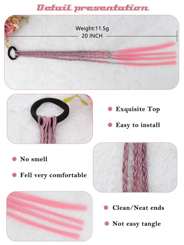 Synthetische Haarteile 20-Zoll-Pferdeschwanz Farbige Zöpfe Haarverlängerungen Mit Gummibändern Regenbogen Geflochtene Accessoires Für Frauen Party Highlights Cosplay