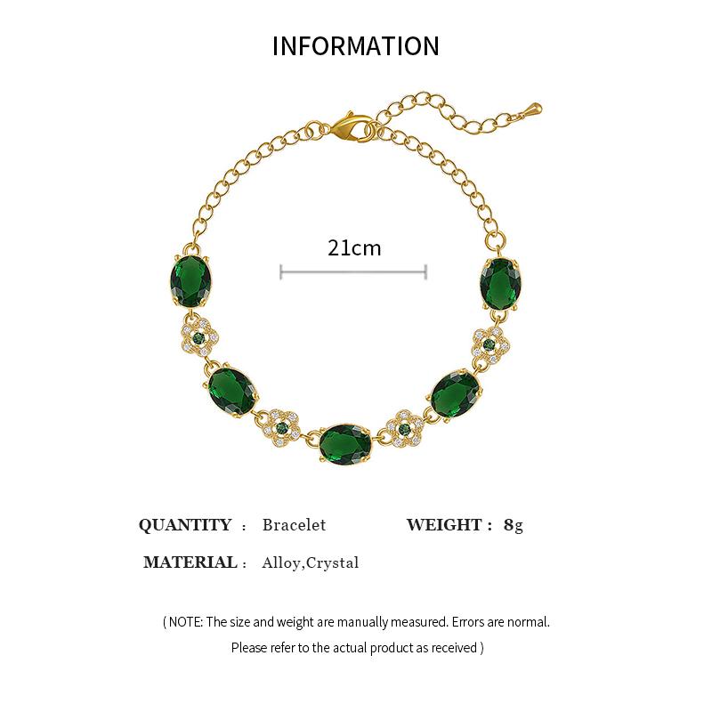 Luxury Green Rhinestone Crystal Bracelet Gold Color Link Chain Bracelets For Women Vintage Party Wedding Bridal Jewelry Gifts