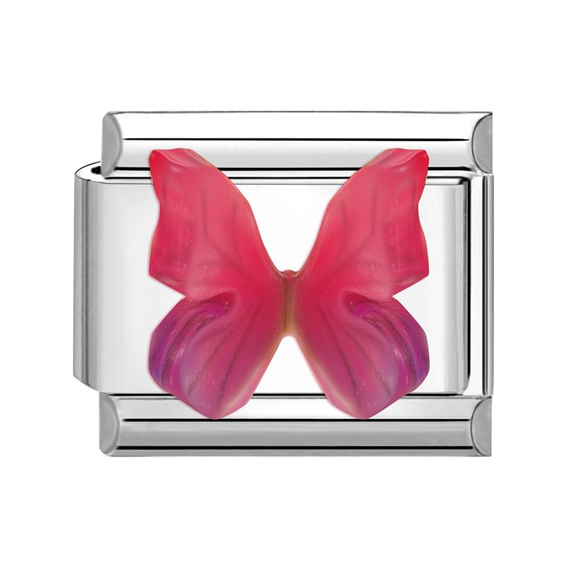 Sweet Cute Bow Knot Butterfly Pink Blue Heart Italian Charm Links Fit 9mm Stainless Steel Bracelet Women DIY Making Zircon Gift